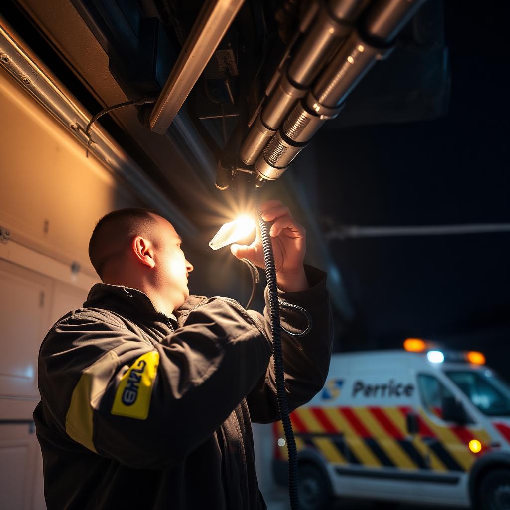 Emergency garage door repair service at night in Charlotte area