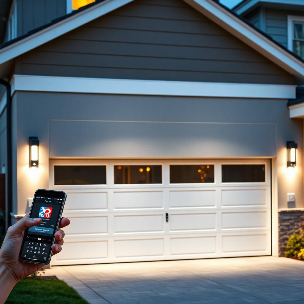 Smart garage door with smartphone app control and digital lock system