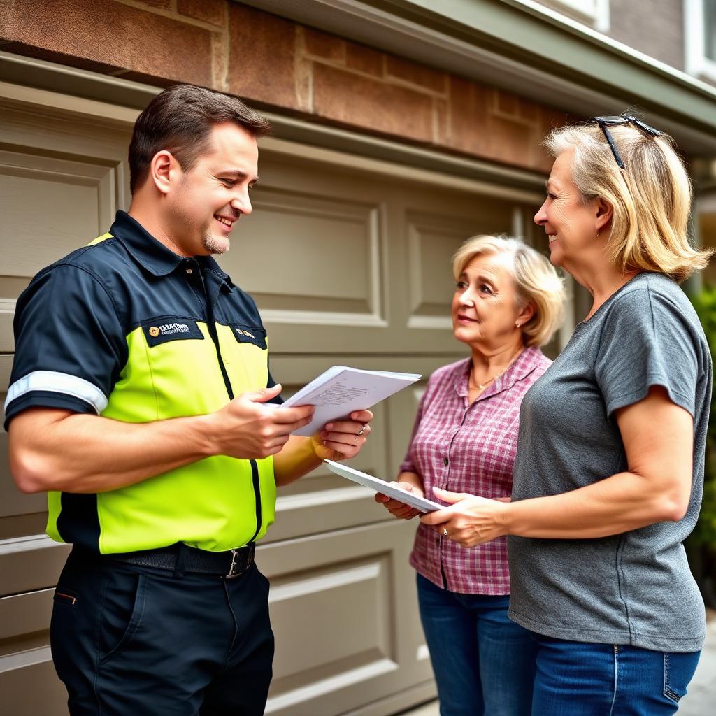 Garage Door Midland technician explaining repair options to homeowner